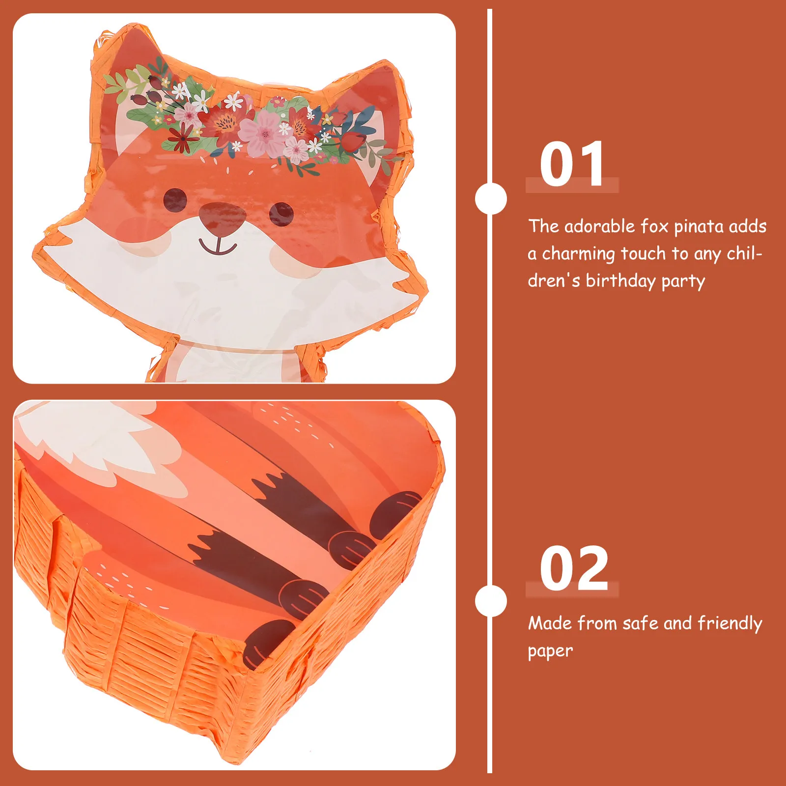 1Set Fox Pinata Paper Birthday Party Favor Fillable Decoration Animal Theme Interactive Fox Party Celebration Pinata Stand