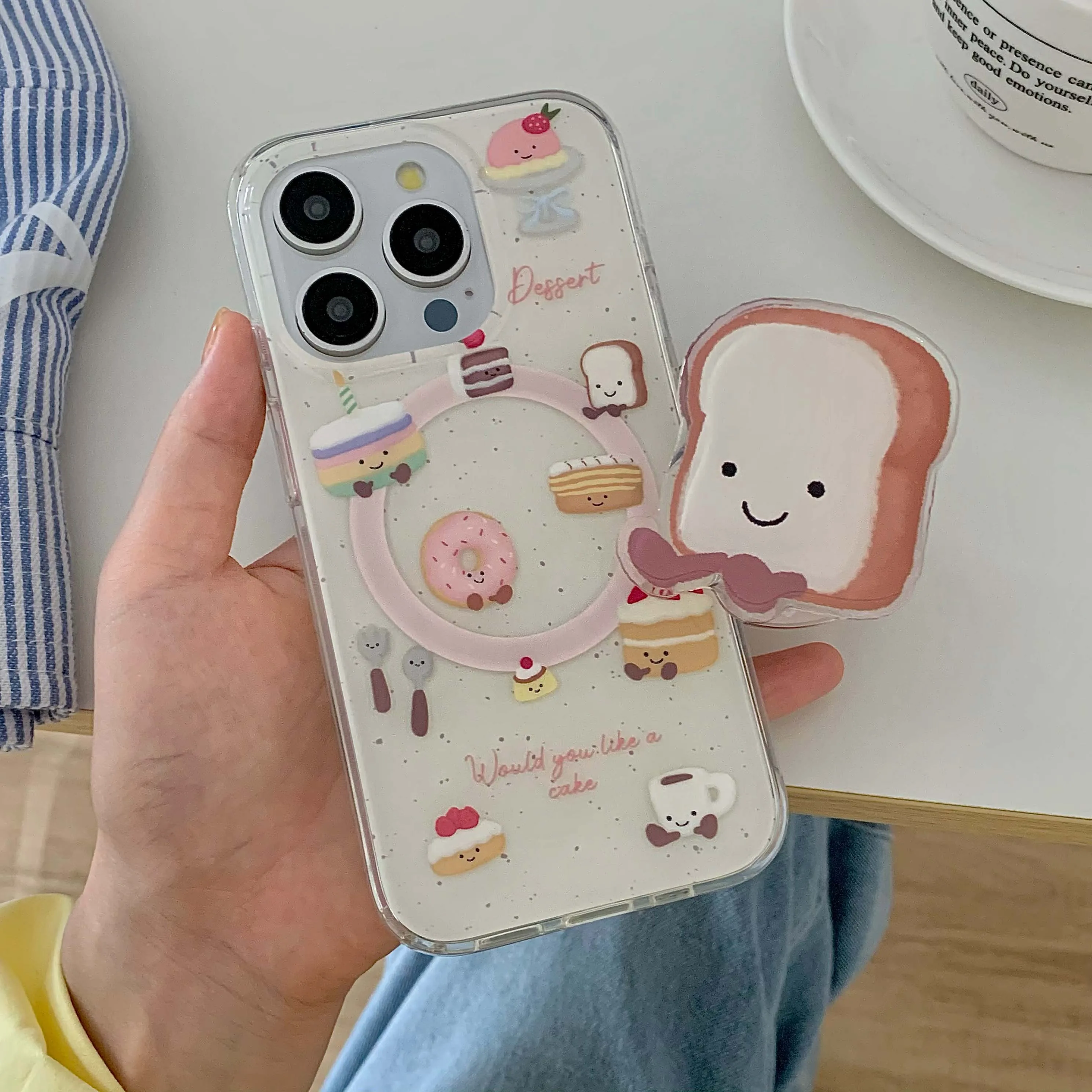 Cute Cartoon Dessert Cake Phone Case Magnetic Fundas For Iphone 14ProMax 13 14 15 Pro Max 15ProMax 12 13Pro Stand Holder Shell
