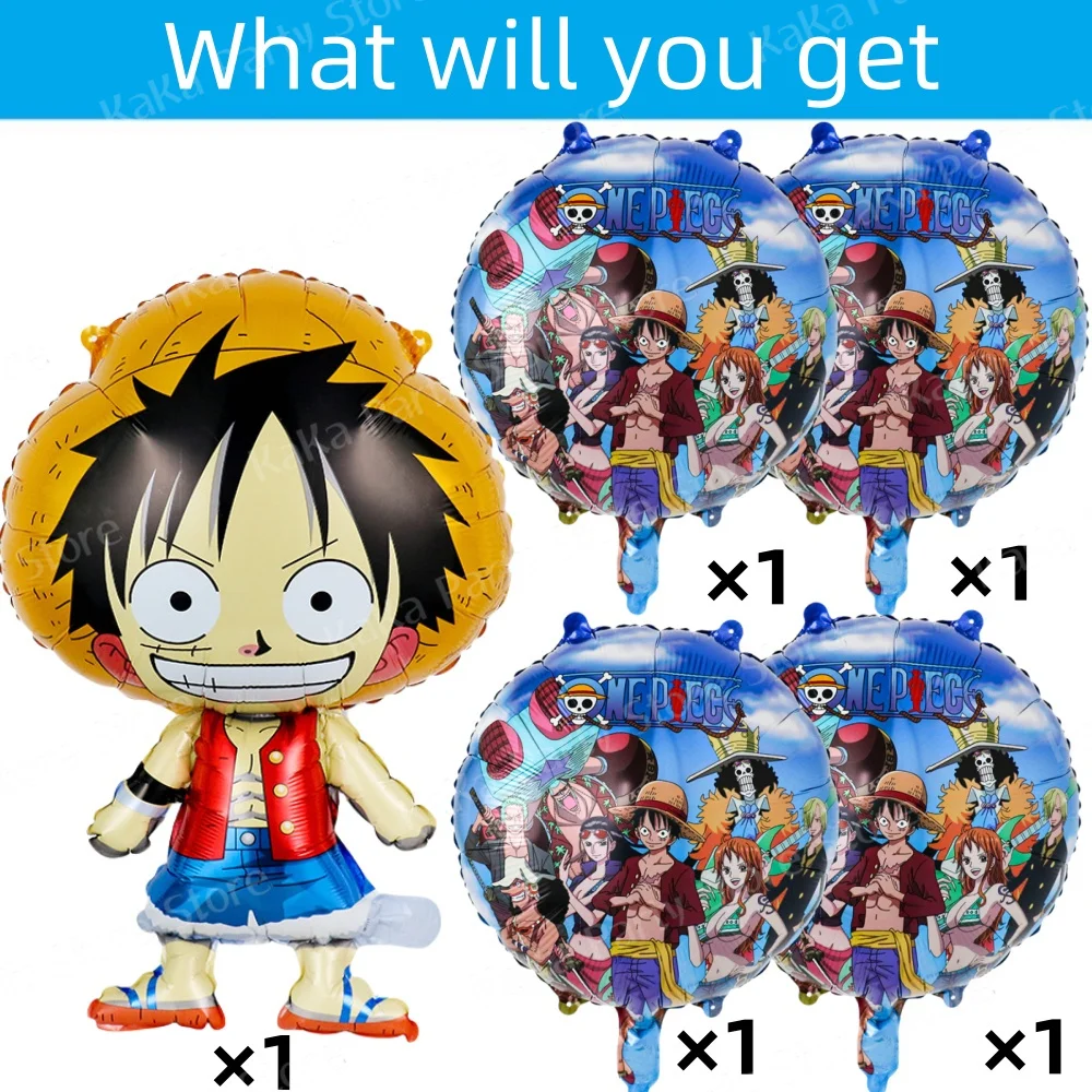 5 szt. Jednoczęściowy balony na imprezę Anime Luffy folia aluminiowa zestaw balonów Baby Shower dekoracje na imprezę urodzinową zabawka dla dzieci