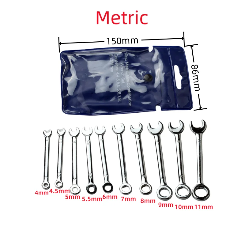 British/metric typ wrenche 10ks mini francouzský klíč wrenche sada ruka nářadí šifrovací klíč prsten francouzský klíč nevýbušných kapsa