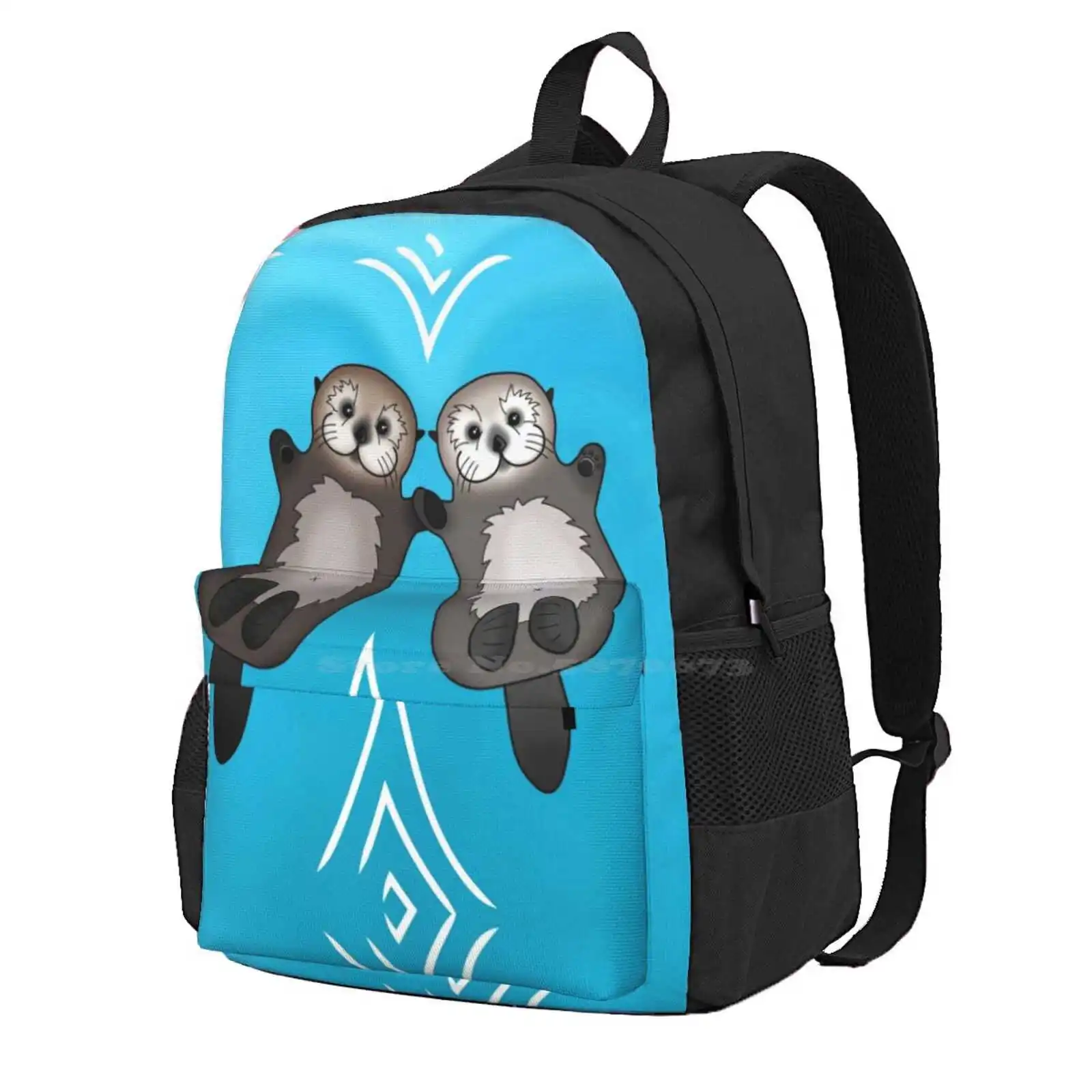 Otters Holding Hands - Sea Otter Couple Hot Sale Schoolbag Backpack Fashion Bags Sea Otters Holding Hands Paws Couple Pair