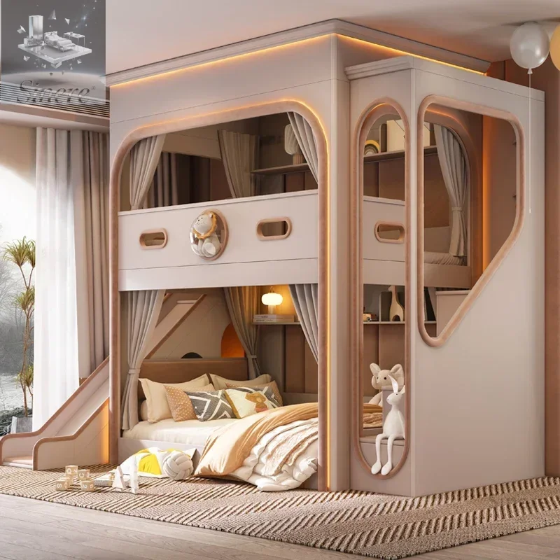 

Children's bed bunk with slide castle does not disturb siblings tree house high and low bed space capsule mother bunk bed