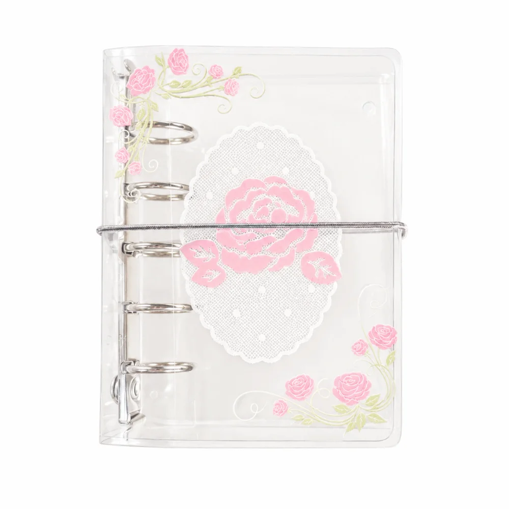 PVC M5 Pocket Notebook with Elastic Band 5 Hole Loose Leaf Notebook Romantic Vine Rose Print DIY Scrapbook Journal Students