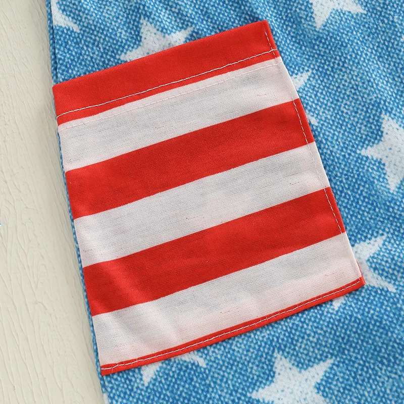 Pagliaccetto senza maniche con stampa bandiera americana del 4 luglio per bambini con tasche Adorabile completo estivo per il Giorno dell'Indipendenza
