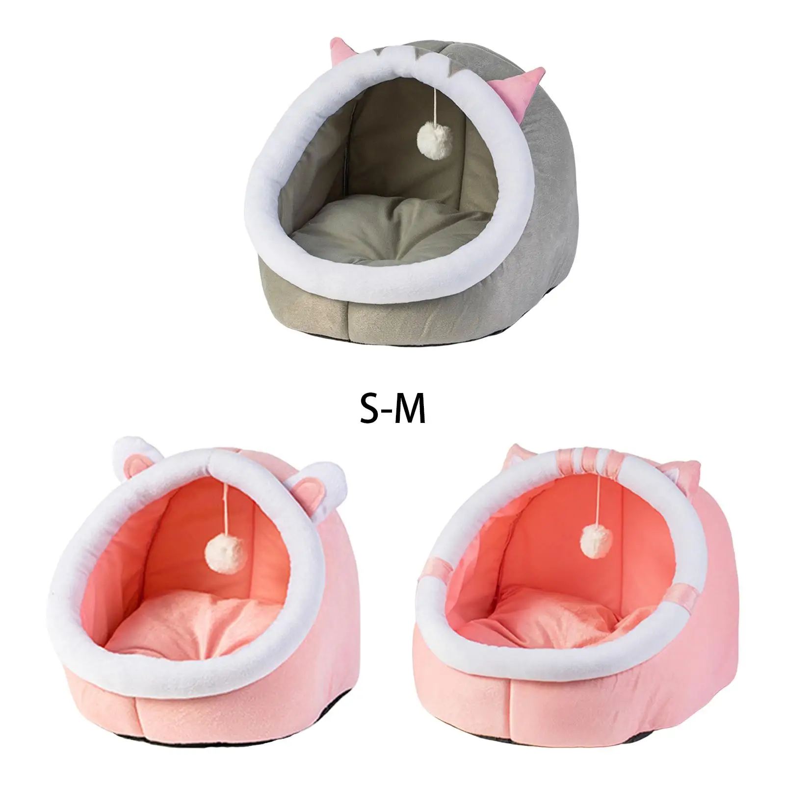 Comfortable Cat Bed with Play Ball Nest Kennel Warm Winter Sleeping Bed Small Dog House Cave for Indoor Outdoor Accessories