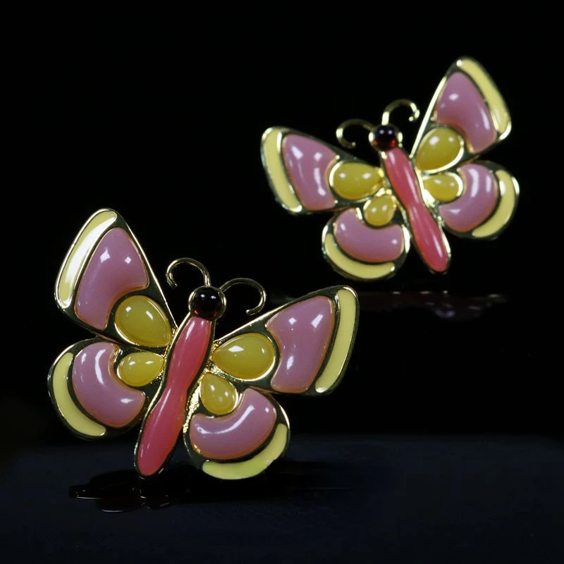 Fashion Romance Design Pink Yellow Jelly Resin Butterfly Stud Earrings Cute Sweet Hand-made Enamelled Jewelry for Women Ins