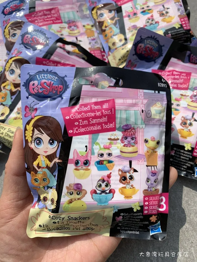 Hasbro Littleest Petshop-子供向けのミニアニメフィギュア、かわいい動物、猫と犬、モデルアクセサリー、ミステリーパック、サプライズボックス、ギフト