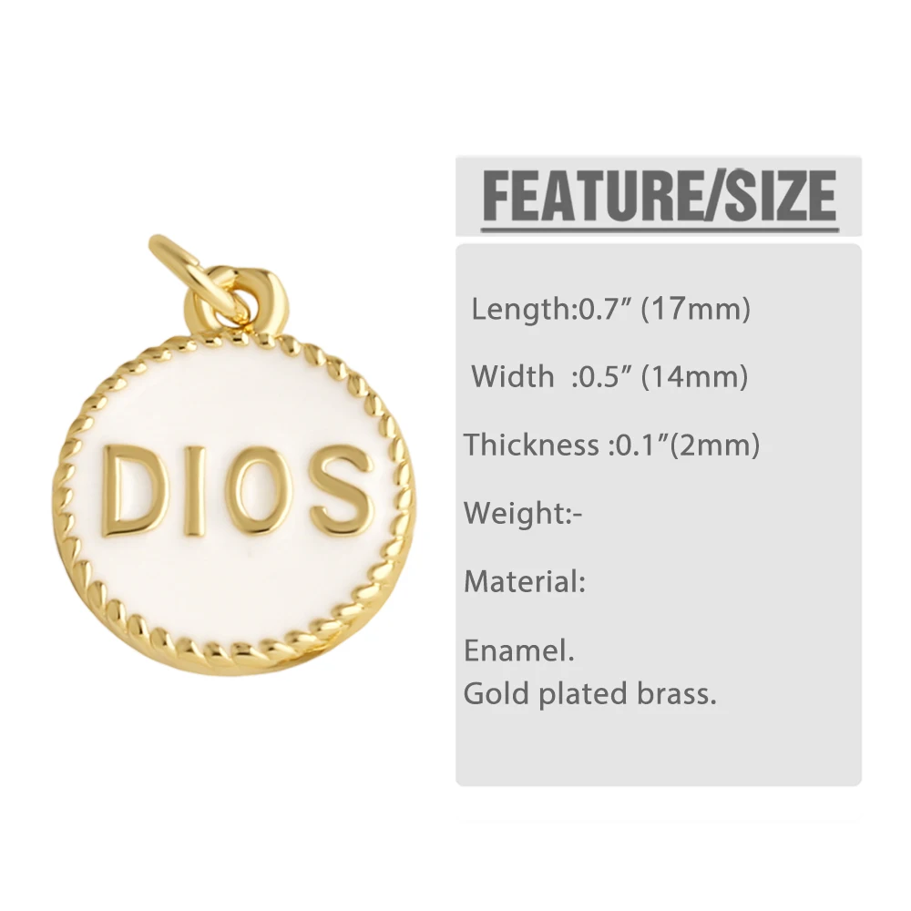 OCESRIO Dios Letter Pendant Copper Gold Plated Enamel Faith Charms for DIY Catholic Bracelet Jewelry Making Supplies chma651 view 4