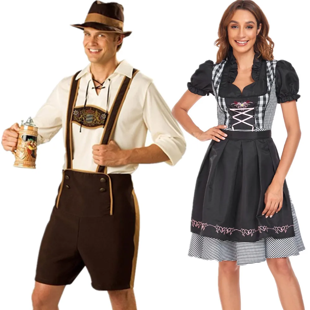 

Lederhosen Oktoberfest Costume German Dirndl Parade Tavern Bartender Waitress Maid Dress Beer Festival Couple Cosplay Outfit