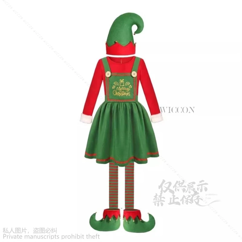 Disfraz de Navidad de Papá Noel, vestidos conjunto completo de rojo y verde, uniforme para niños, sombrero para hombre y mujer, traje de Halloween, 2024