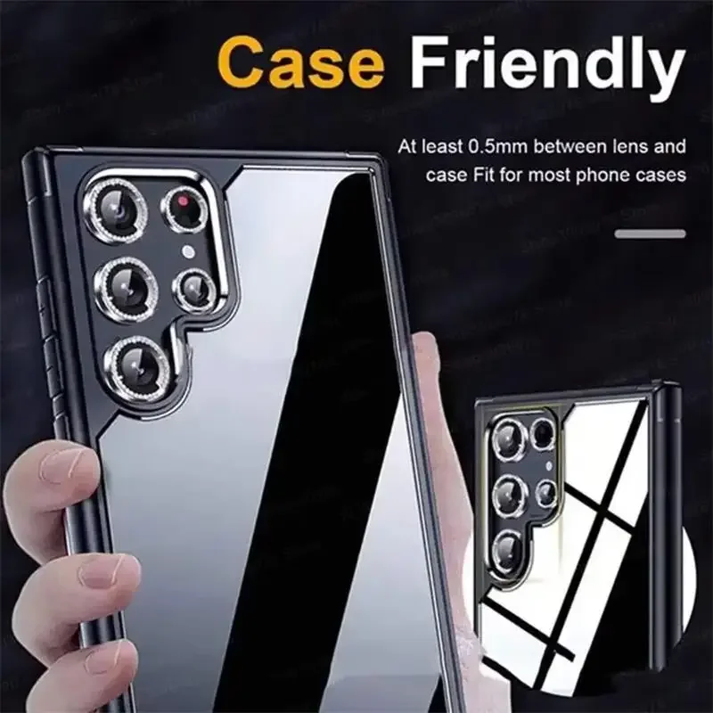 Hot5 الماس عدسة الكاميرا حامي حلقة غطاء لسامسونج غالاكسي S25 الترا 5G S24 زائد S23 FE S22 الزجاج المقسى طبقة رقيقة واقية