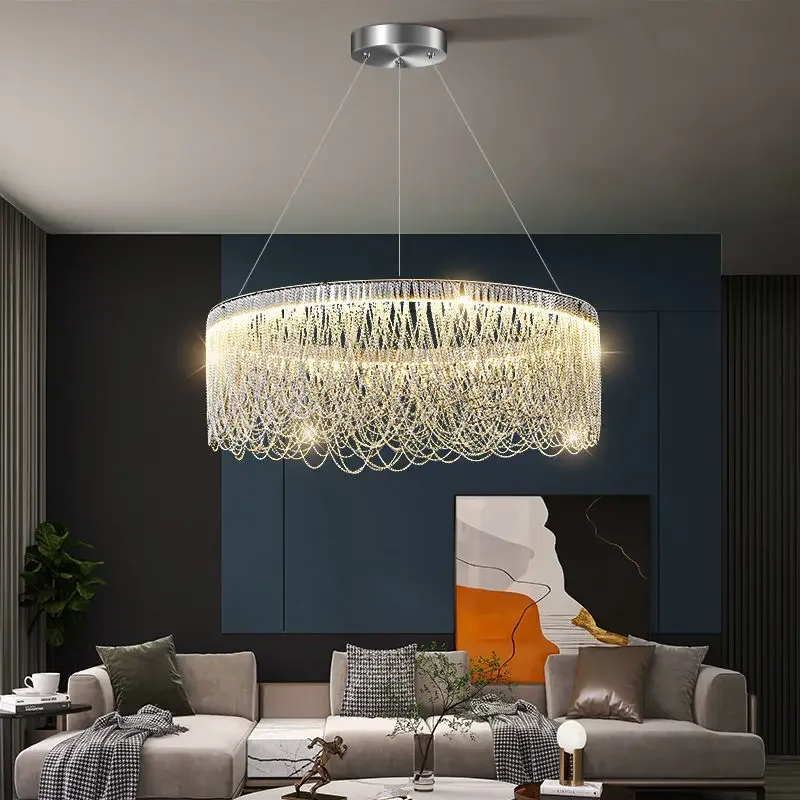 Modern LED Tassel Aluminum Chain Ceiling Chandeliers Personality Living Dining Room Pendant Lights Home Decor Hanging Lamp