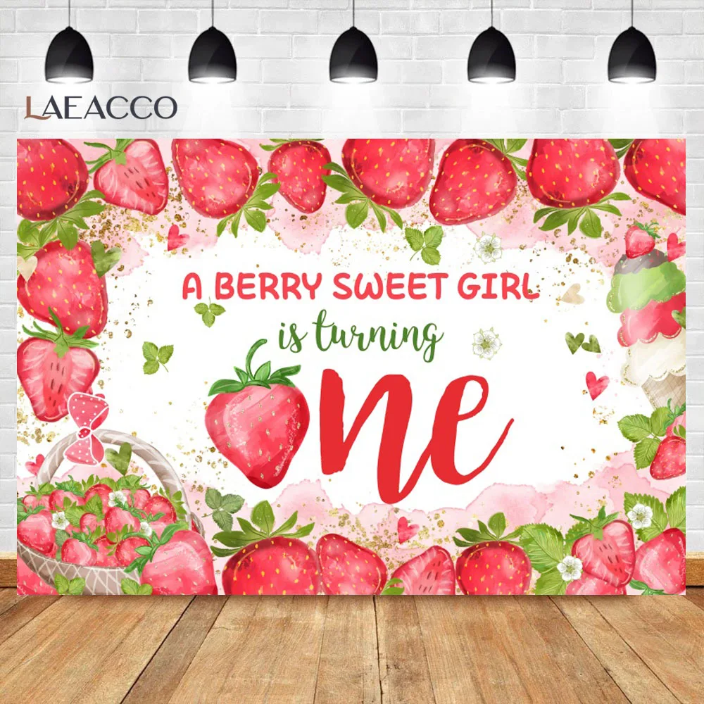 Laeacco Baby Shower Background Sweet Strawberry Fruit Party Banner Newborn Child Birthday Photography Backdrop Photo Studio