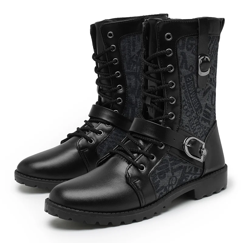 

Мужские ботинки в британском стиле ретро, модные кожаные ботинки с высоким берцем, черные ковбойские ботинки, мужские мотоциклетные ботильоны для осени и зимы