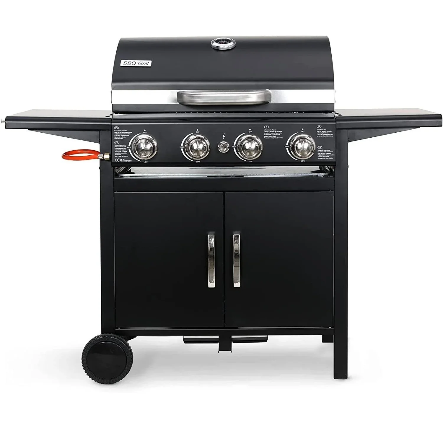 4-Burner Propane Gas Grill w/ Stainless Steel Upper Lid,4 x 1000BTU/2.93 KW Output Freestanding Grill for Patio Garden Barbecue