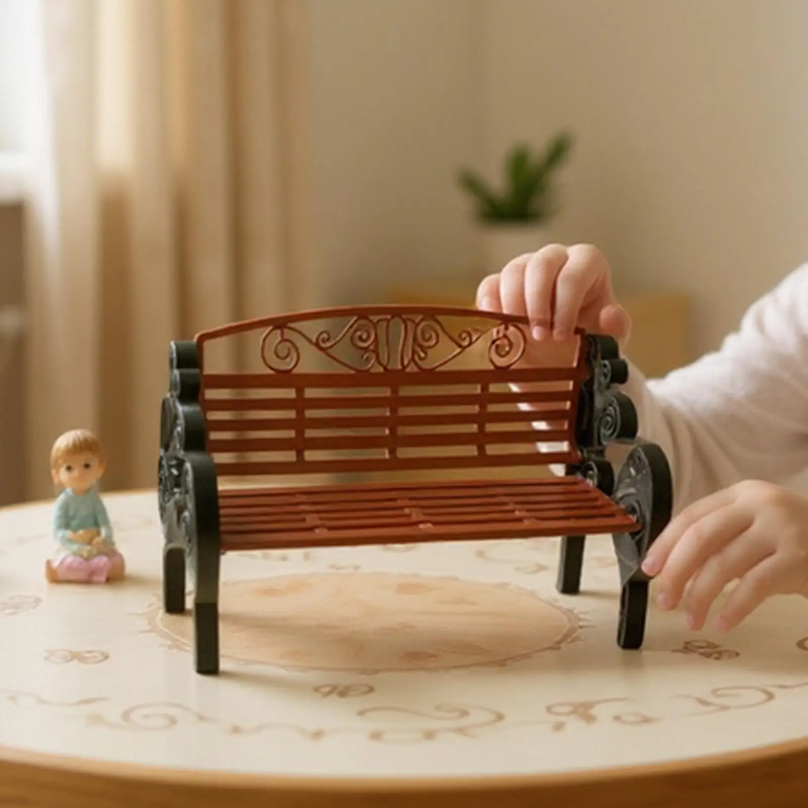 1:6 Dollhouse Garden Bench Miniature Patio Porch Chair Decorative DIY Accessories Dollhouse Furniture Chair for Furnishings