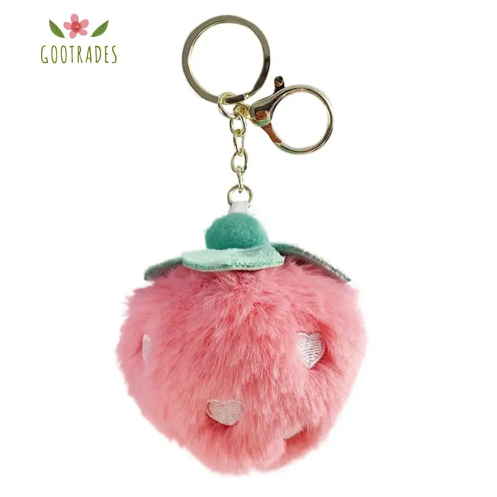 

Backpack Pendant Fluffy Plush Fruit Keychain Soft Funny Plush Doll Key Ring Cartoon Cute Soft Peach Car Keychain Kids