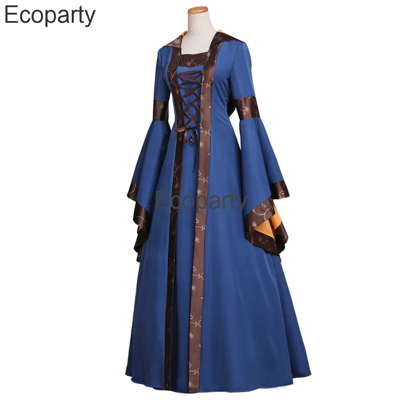 Vestido gótico vintage medieval para mulheres, princesa nobre cosplay, vestidos de manga, traje de Halloween, capuz luxuoso, novo