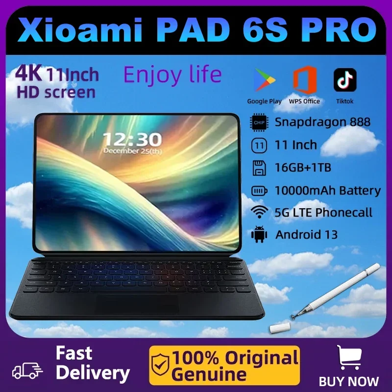 

2024 Tablet PC Original Global Version Pad 6S Pro Snapdragon888 Android14 12000mAh 16GB+1TB 5G Dual SIM WIFI Card HD 4K Mi Tab