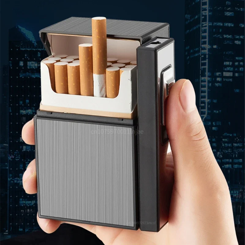 20 Sticks Cigarette Case Metal Lighter Turbo Butane Cigarette Capacity Gas Cigarette Lighter Gadget Lighter Box Men\'s Gift