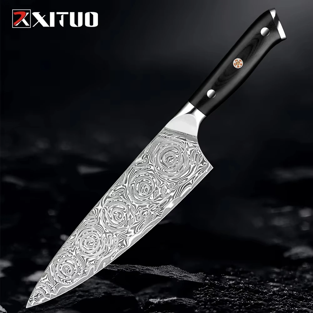 

XITUO 8 Inch Chef's Knife Premium Japanese VG10 Steel Core 67 Layer Damascus Steel Kitchen Knife Black G10 Handle Cooking Tool