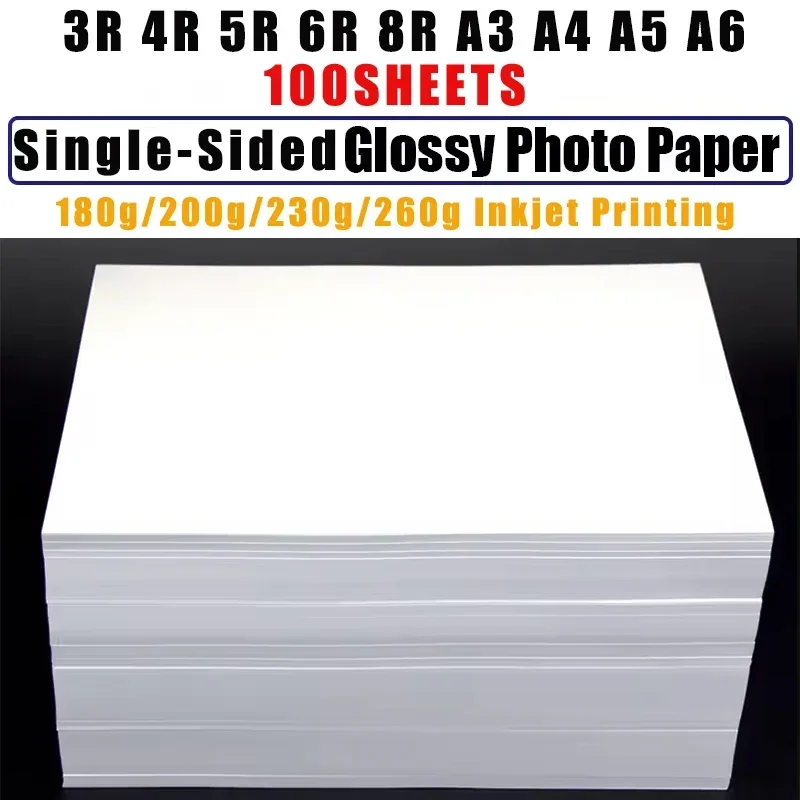 Wysoki połysk Papier fotograficzny 3R 4R 5R 6R 8R A3 A4 A5 A6 Błyszczący jednostronny papier fotograficzny Papier do drukowania Drukarka atramentowa 180/200/230/260G