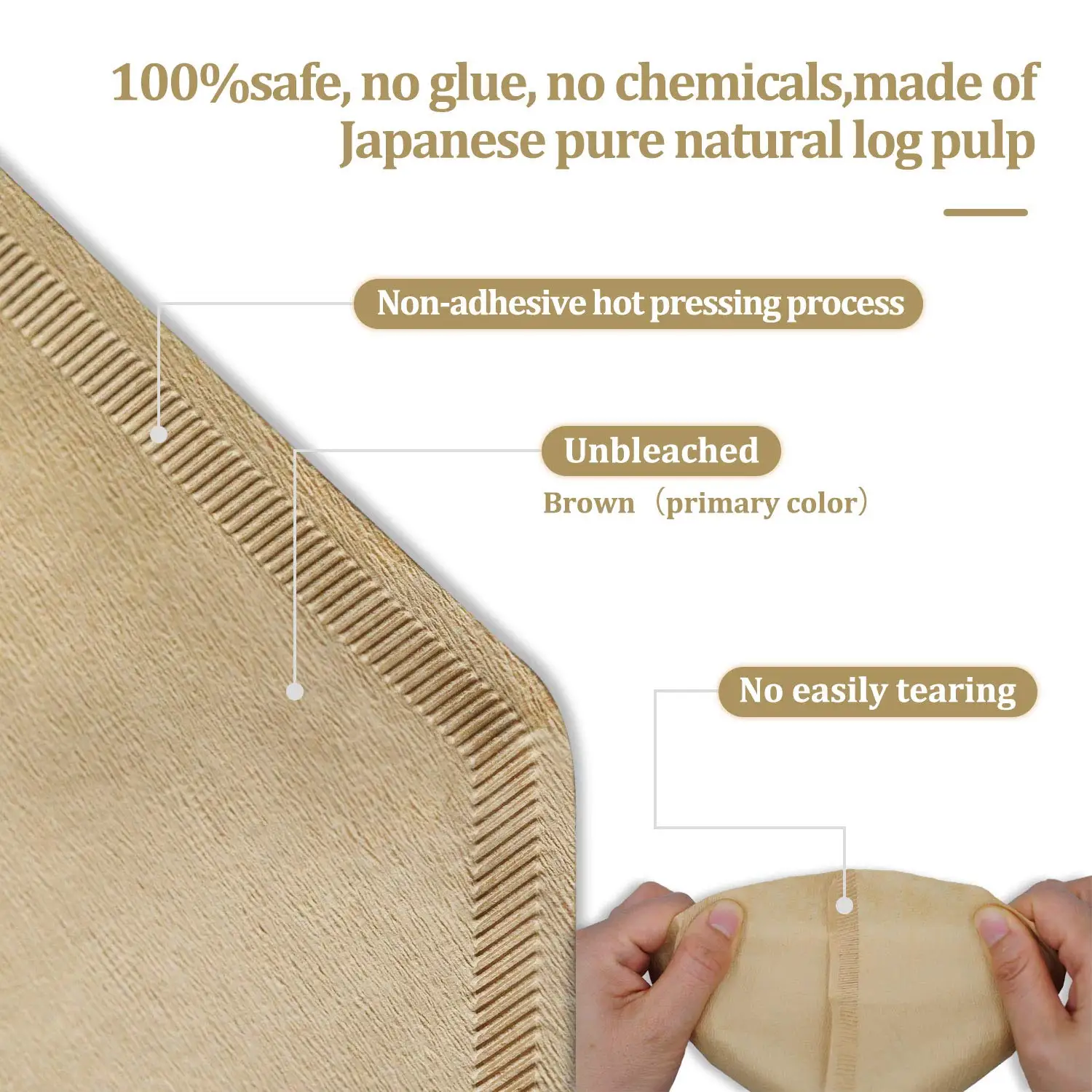 Cone Coffee Filter 8-12 Cup, Unbleached Natural Paper, No Blowout, Disposable for Pour Over and Drip Coffee Maker, 100 Count