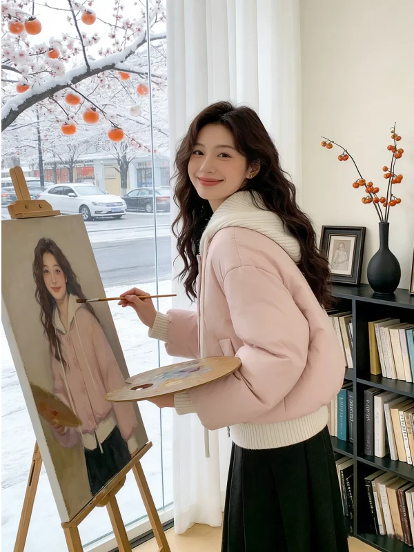 

Удобная короткая хлопковая куртка в корейском стиле для женщин, новая зимняя теплая хлопковая куртка с эффектом двухслойности, верхняя одежда