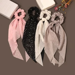 1PC Long Ribbon Hair Scrunchies Chiffon Floral Print Sweet Elastic Hair Bands Ponytail Hair Scarf Hair Ties Hair Accessories