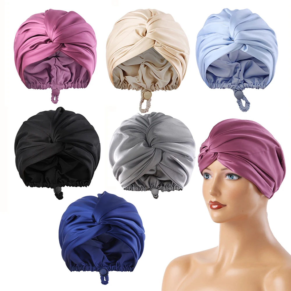 Adjustable Silk Satin Sleep Hair Bonnet for Women Long Curly Hair Double Layer Hair Wrap Cap for Night Sleeping Unisex Nightcap