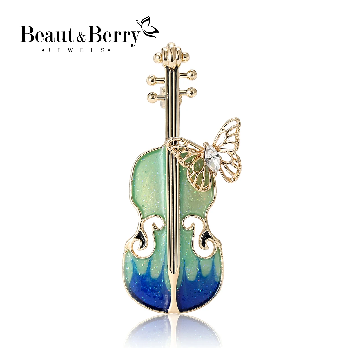 Beaut&Berry Trendy Enamel Butterfly Violin Brooches Women's Musical Instrument Office Party Pins Casual Accessories Gifts