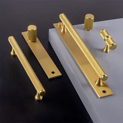 Brass Knurled Cabinet Handles Wardrobe Bar Pull with Baseplate Textured Furniture Door Handle with Baseboard Drawer Knobs