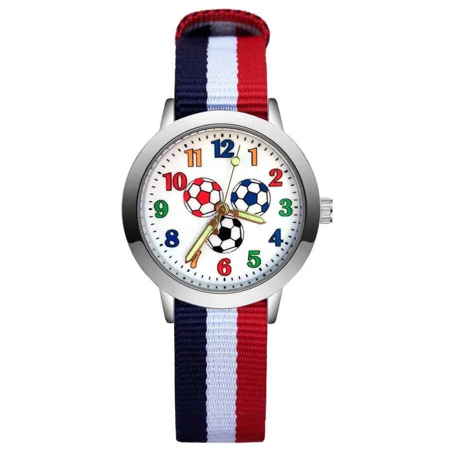 Montre de football arc-en-ciel pour enfants, bracelet en nylon, quartz, cuir, dessin animé, étudiants, filles, garçons, marque, usine, vente en gros, mode, nouveau