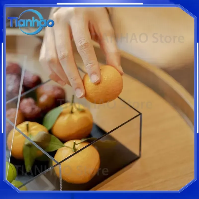 Acrylic Serving Tray for Household Compartmented Snack Candy Bowl Home Storage Organizer with Lid Square Dried Fruit Plate