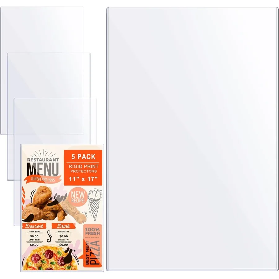 Protector de impresión rígida de 11 "x 17", fundas de plástico duro para impresiones, cubierta de menú, hoja resistente, protector de carteles, plástico transparente S, 5 uds.