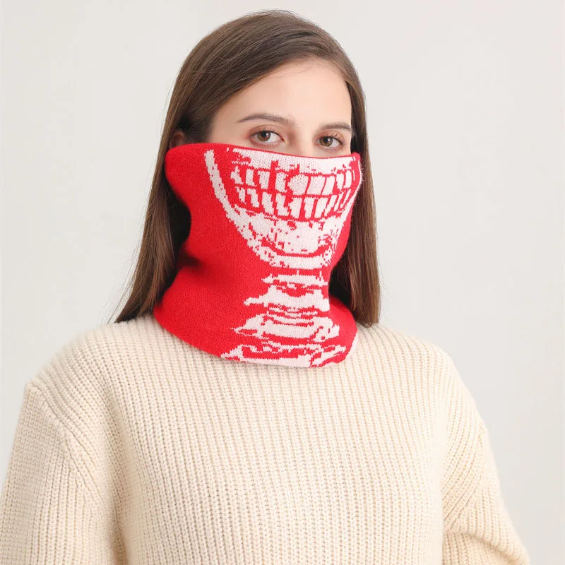 Europe United Neckerchief Women Men Fashion Skull Print Neck Ring Scarf Winter Warm Face Mask Fleecing Intensification Muffler