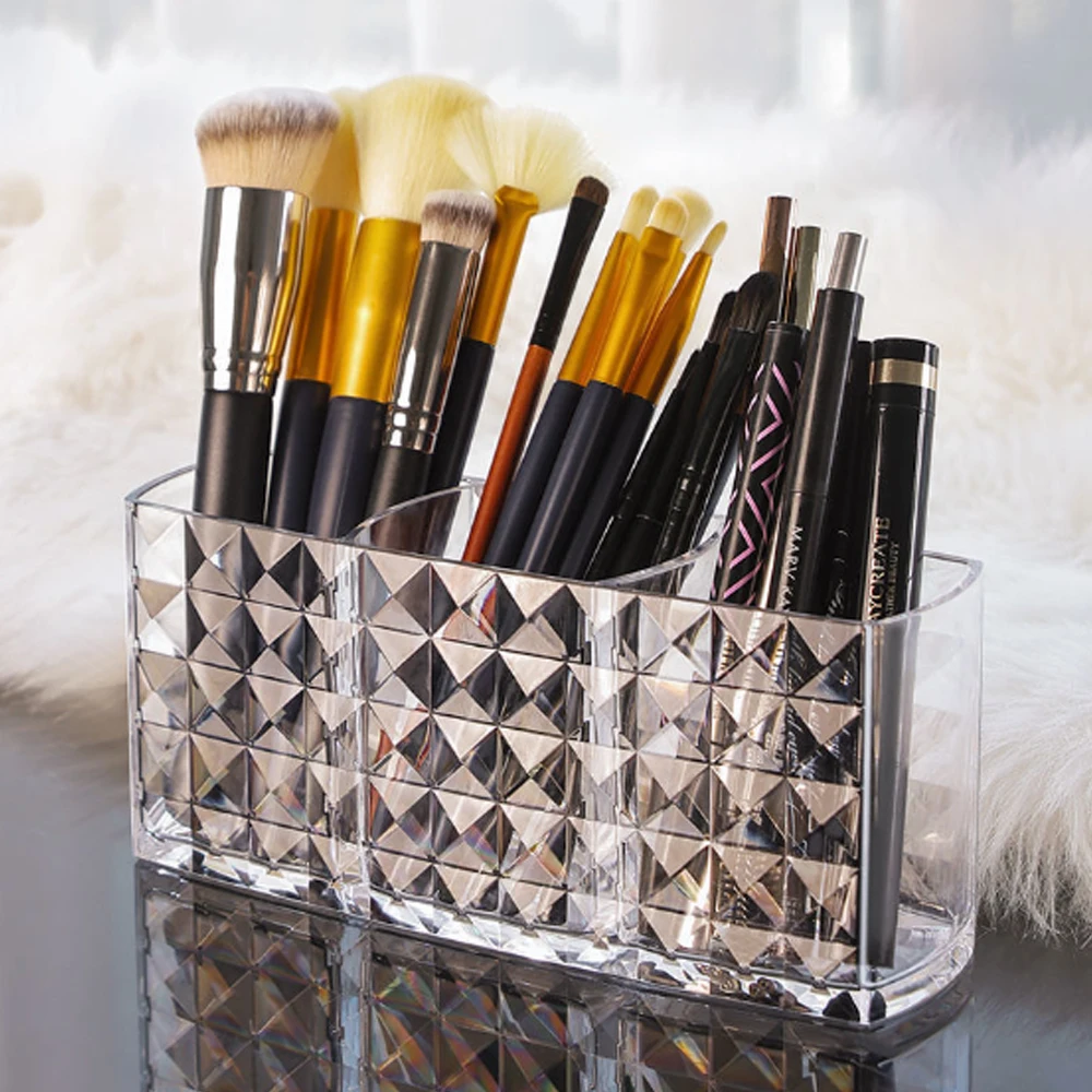 1PC Cosmetic Brush Organizer 3 Compartments Organizer Hair Decoration Pencil Holder Home Decoration Study Room Decoration