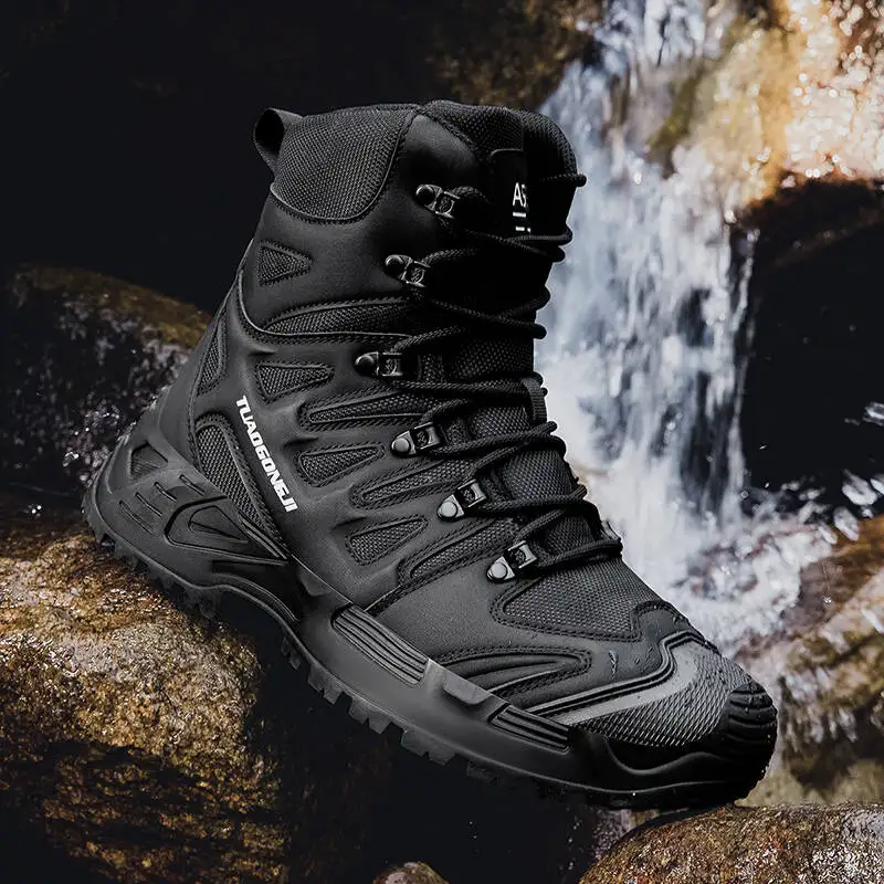 Brand Outdoor Boots Men Coffee Boots Black Boots Waterproof Non-slip Hiking Boots Wear-resistant Jungle Trekking Big Size 39-47