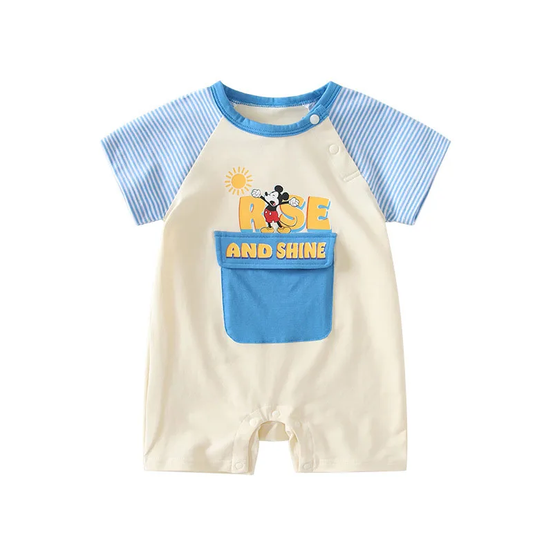 2024 New Miniso Disney Mickey Mouse Infant Baby Romper Summer Ventilate Man Baby Baby Girl Cartoon Anime Streak Romper