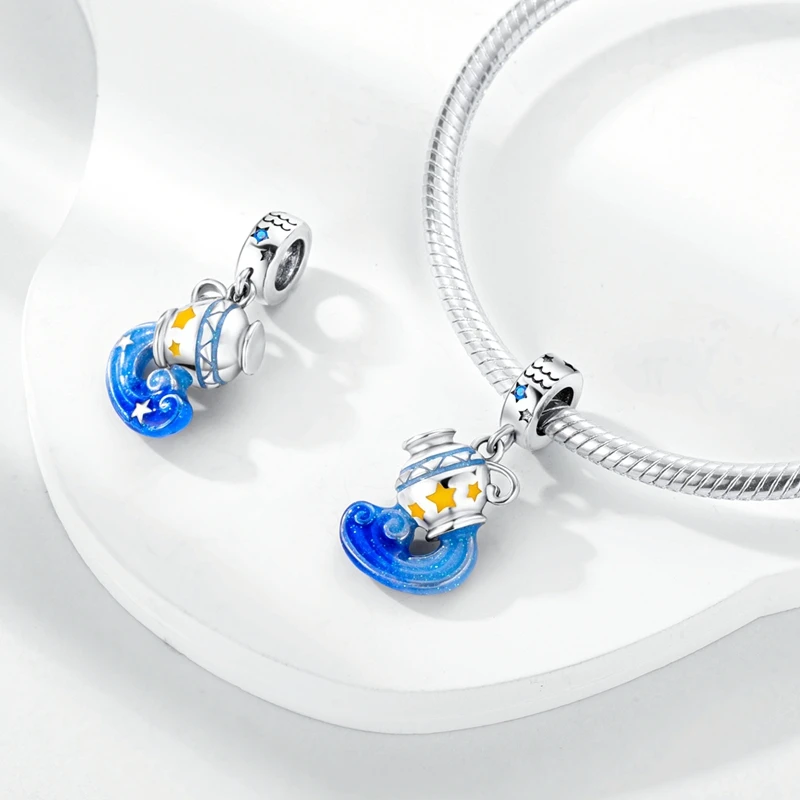 925 Sterling Silver 12 Constellation Luminous Charms Beads Pendants Fit Original Bracelet Neckalce Charm DIY Jewelry