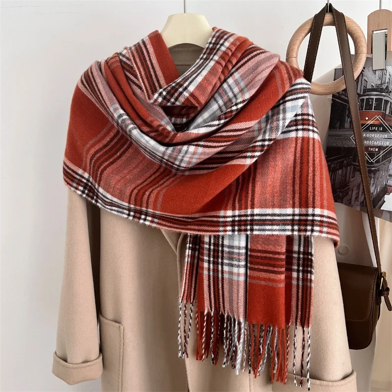 Winter Plaid Cashmere Like Blanket Women Scarf Design Thick Warm Pashmina Shawl Wraps With Tassel Poncho Stoles Echarpe