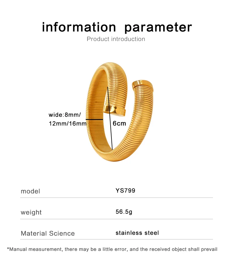 USENSET 16mm Wide Chunky Women Stainless Steel Cuff Bangle Attractive Spiral Texture PVD Gold Plated Bracelet Daily Wear