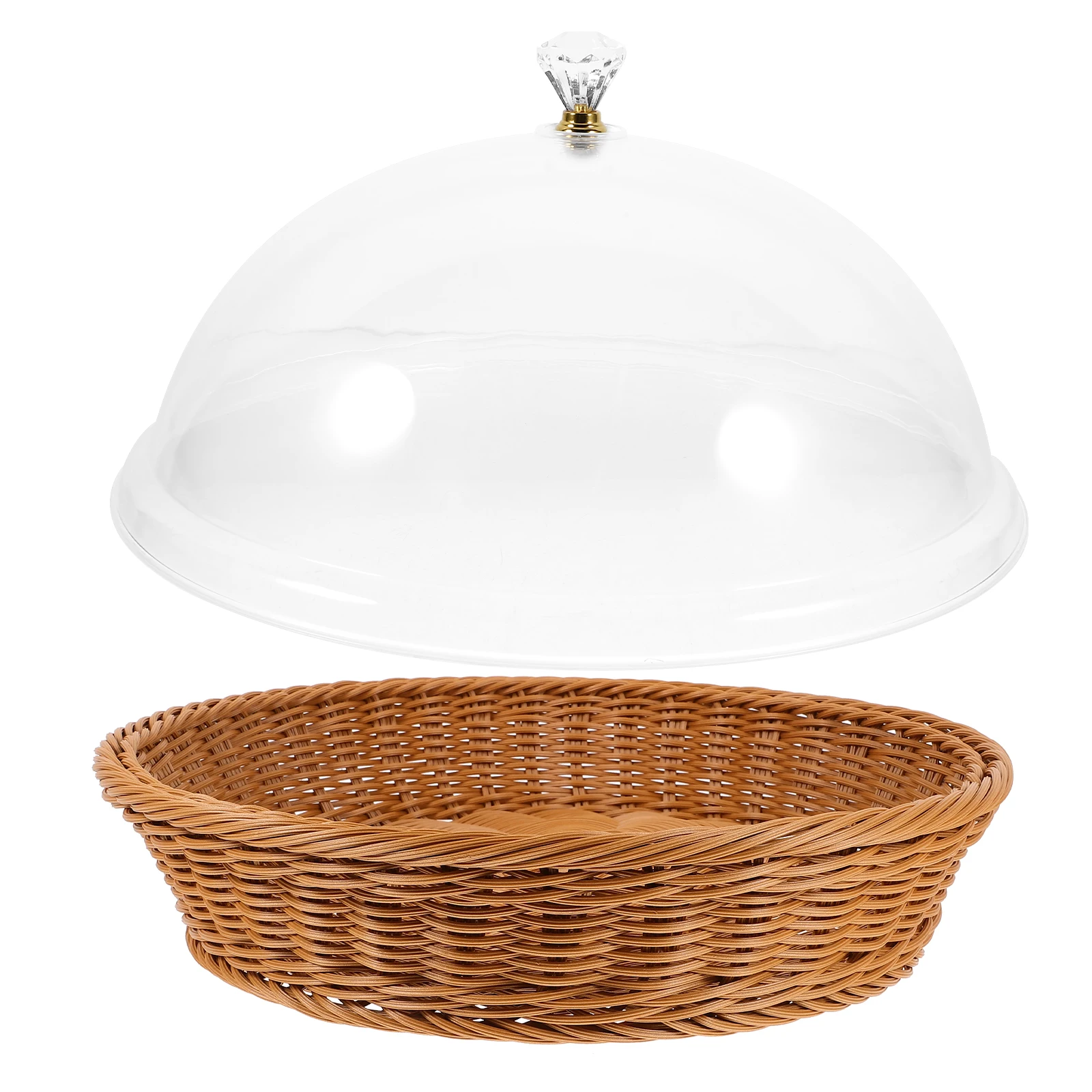 

Food Fresh-keeping Basket 36cm Oval Bread Baskets With Lid Transparent Hand Cover Woven Storage Container Preservation Tray