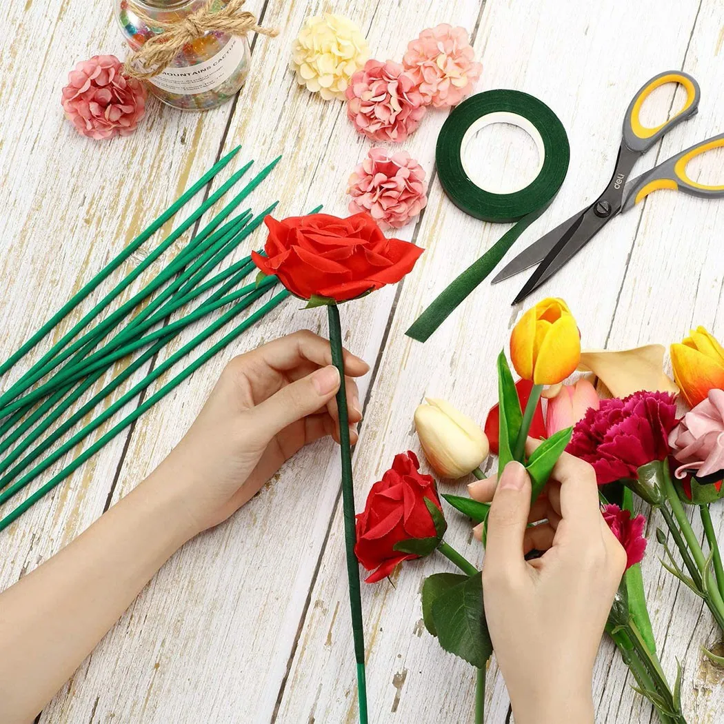 10pcs 40cm Plant Stake Set Wood Sticks Floral Green Bamboo Plant Support Stakes Canes Spiky End Floral Stake Gardening Tool