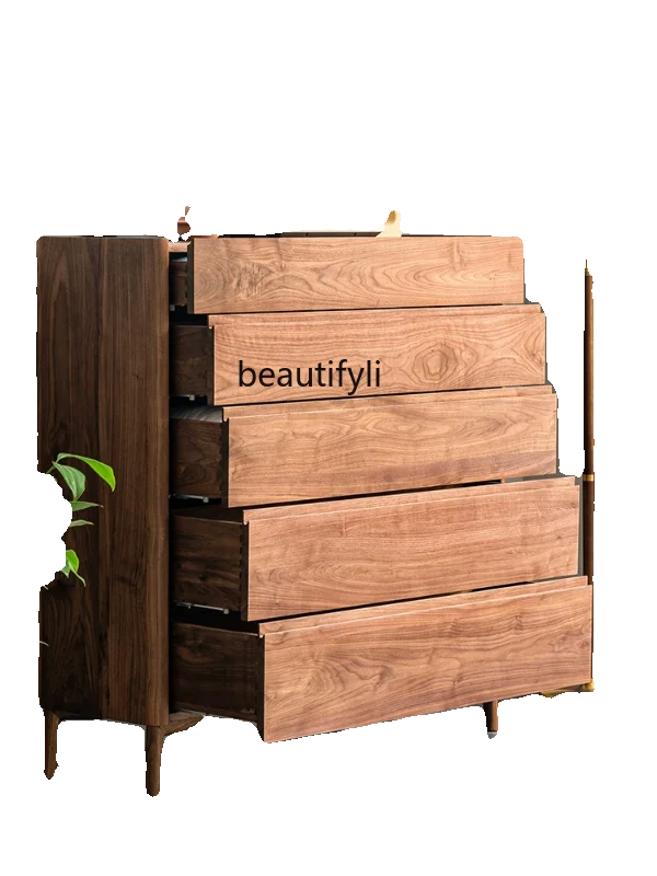 

Nordic Black Walnut Chest of Drawers Simple Modern Solid Wood Bedroom Locker Storage Cabinet Side Cabinet