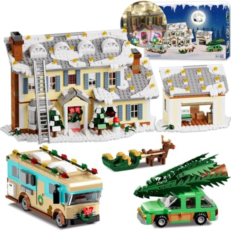 

Christmas holiday house building set for home decoration ABS plastic white and red 5-in-1 snow village with LED lights 1958 pie