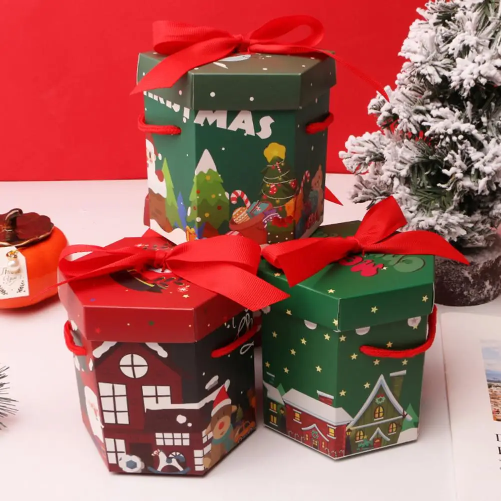 2Pcs 	Christmas Gift Box with Portable Rope Festive Candy Biscuit Cookie Xmas Gift Paper Box Merry Christmas navidad 2023