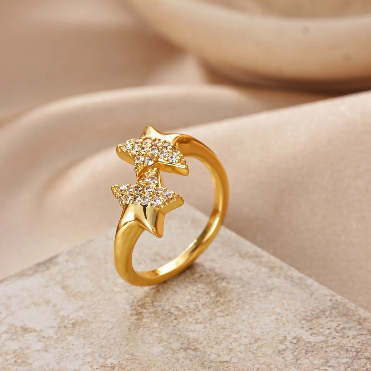 Zircon Star Open Rings For Women Men Gold Color Double Head Stars Ring Daily Wedding Trendy Jewelry Couple Gifts 2026 New
