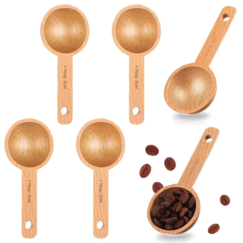 

100Pcs/Lot 10ml Beech Wooden Coffee Scoop Measuring Scoop for Coffee Beans Wood Table Spoon for Whole Beans Ground Beans