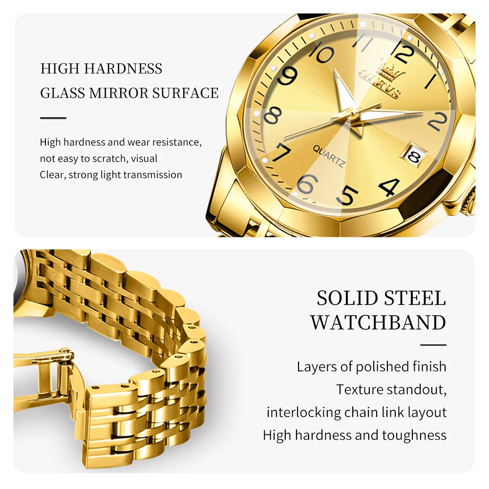 OLEVS Quartz Watch for Women Rhombus Mirror Number Dial Solid Stainless Steel Waterproof Elegant Luxury Original Hand Clock